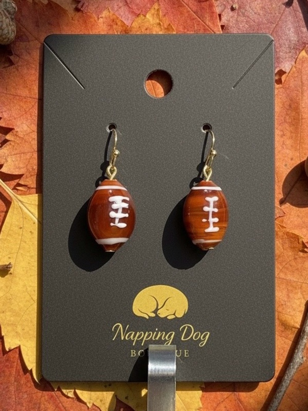 Ceramic Football Dangle Earrings – Gold-Tone Game Day Earrings